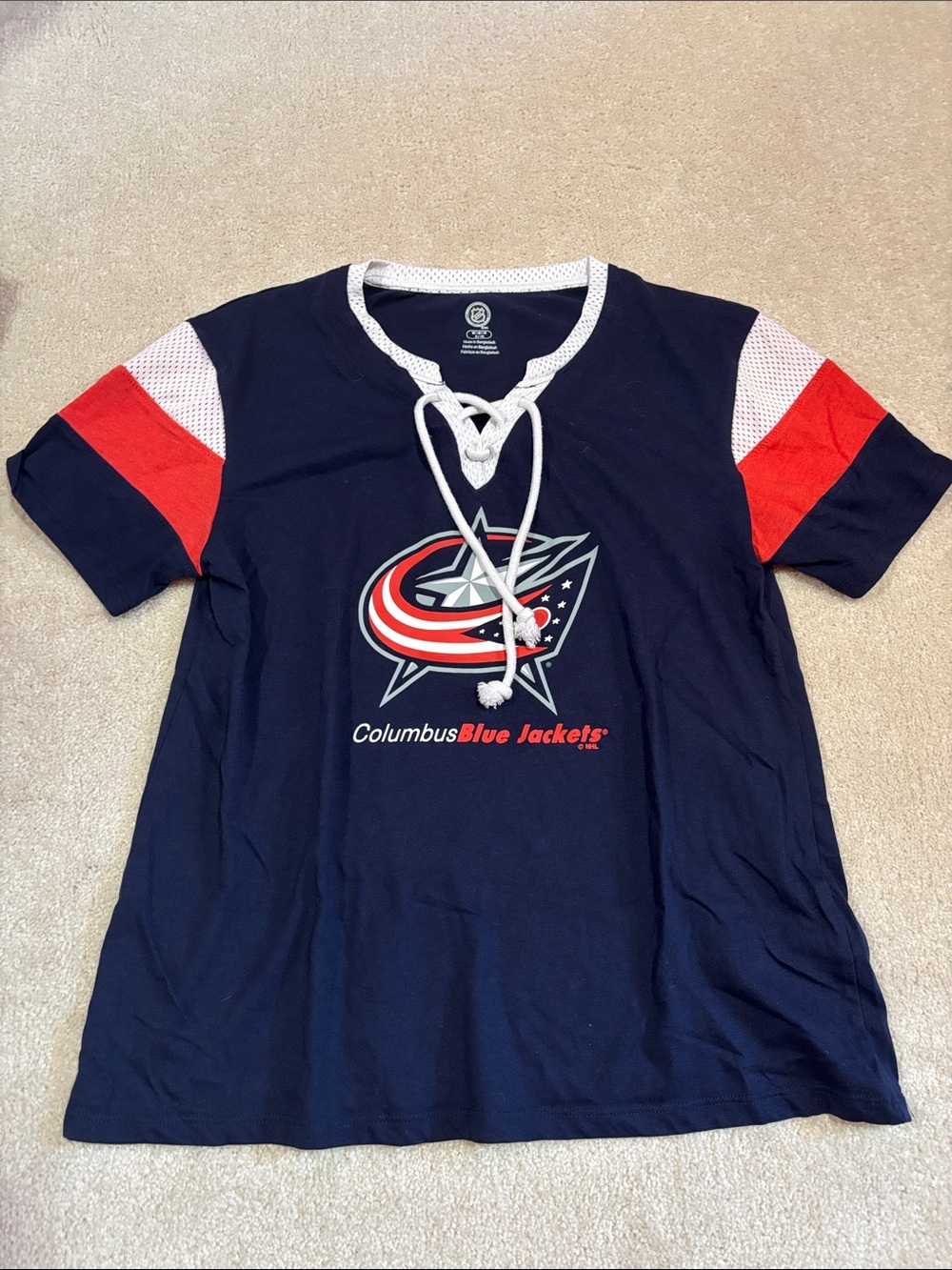 NHL Navy and White Lace-Up Hockey Fan Tee